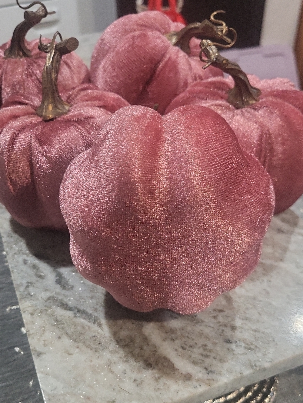NEW🎃 PRE-LOVED🩷 Pink Velvet Decorative Pumpkins - Set Of 5 - Picture 5 of 5